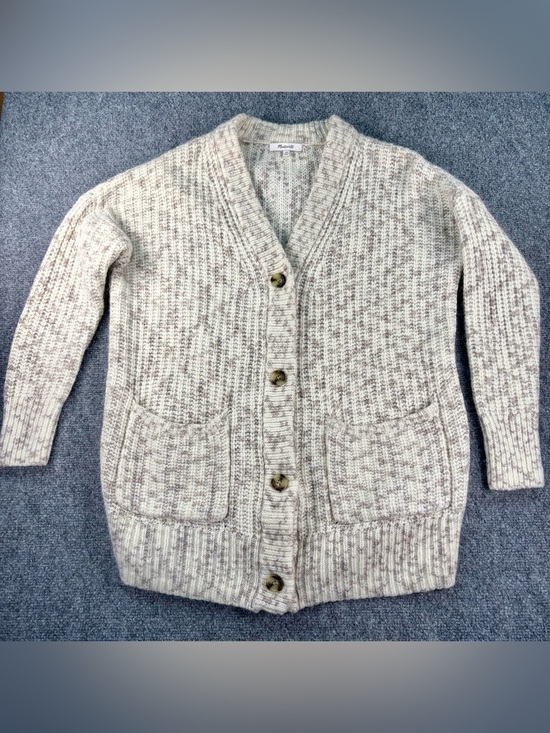 Madewell Sweaters - Madewell Chunky Wool Blend Knit Cardigan in Cream and Tan Heather
